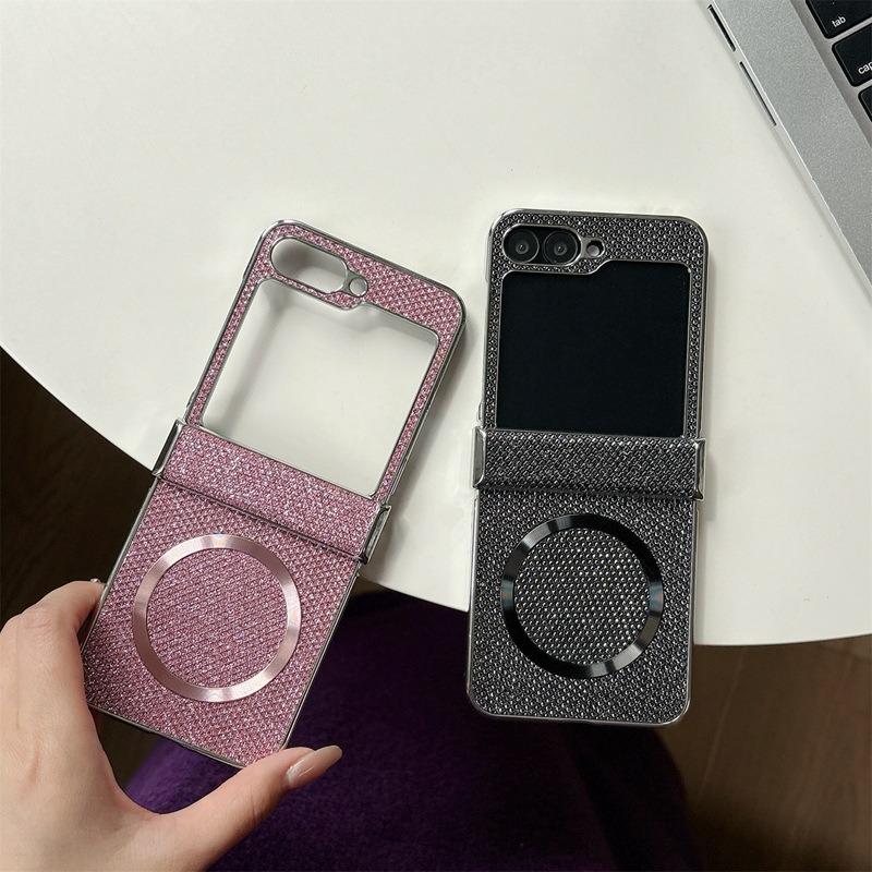 Luxury Glitter Rhinestone Strong Magnetic PC Flip Phone Case For Samsung Galaxy Z Flip6 Flip5 Flip4 Flip3 5G Smart Phone Full Cover