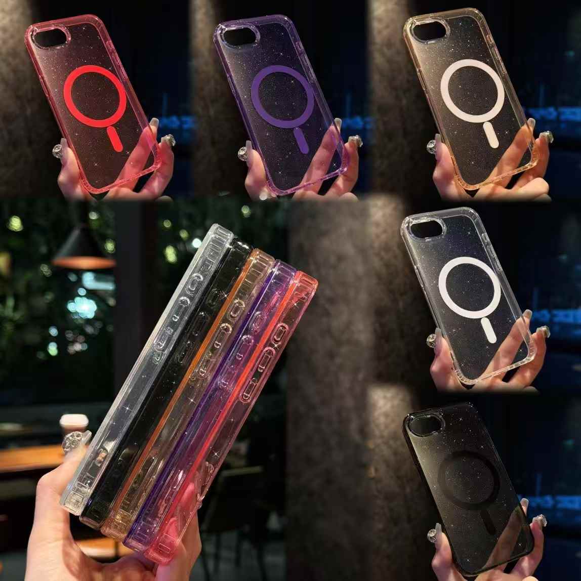 Glitter Star Strong Magnetic HD Transparent PC Slim Phone Case For Samsung S25Ultra S25 S24 S23 S22 Shockproof Hard Full Cover