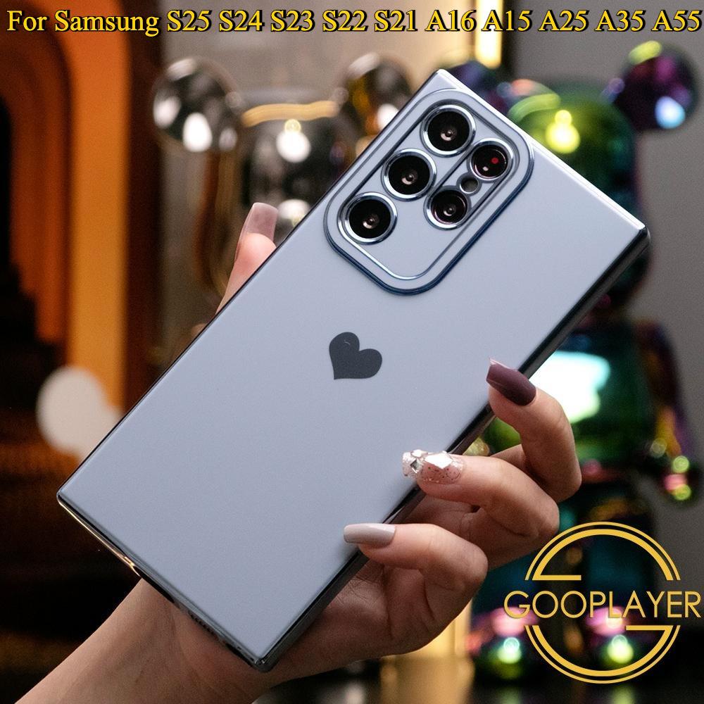 Luxury Love Heart Side Pattern Plating Basic Phone Case For Samsung S25 S24 S23 S22 S21 A16 A15 A25 A35 A55