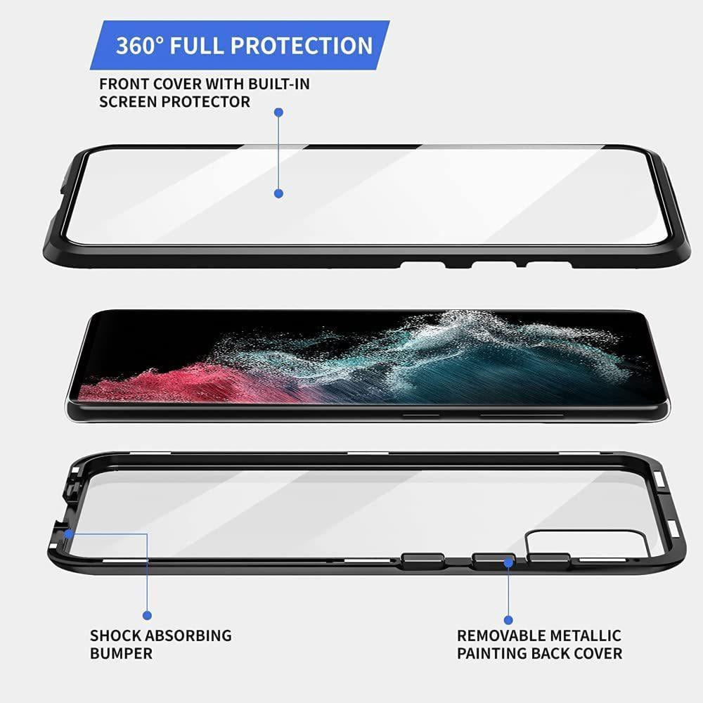 Clear Double Sided Full Cover Magnetic Adsorption Case for Samsung S25Ultra S25 S24 S24FE S24Plus S24Ultra S23 Ultra S23Plus S22 S21 Metal Frame Tempered Glass Shockproof Case