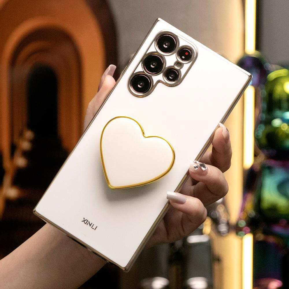 Plating Love Heart Pop Stand Phone Case For Samsung S25 S24 S23 S22 S21 Note20