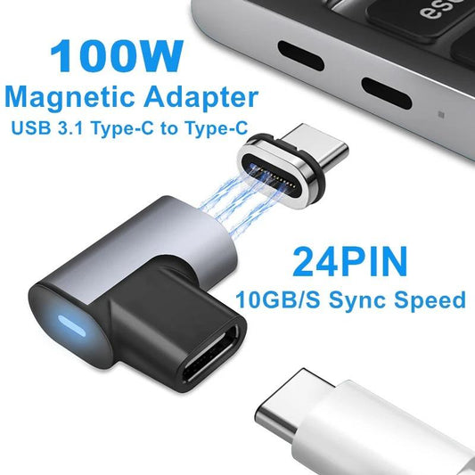 100W USB Type-C Magnetic Adapter Right Angle 24 pin 100W Phone Fast Charging 20Gbs Sync Speed Data Transfer USB3.1 For iPhone 16 15 For Samsung S25 S24 S23 Smart Phone Accessories