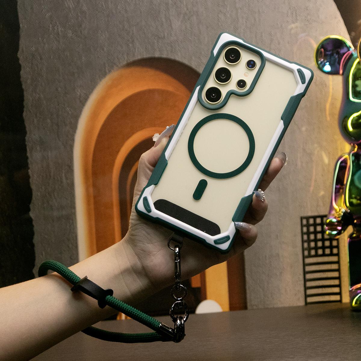 For Samsung S24 Ultra S24Plus S24 Case, Panda Magnetic Two-tone Magnetic Acrylic With Multifunctional Wristbands, Luxury Elegant Clear Case Camera Protection Shockproof Hard Cover