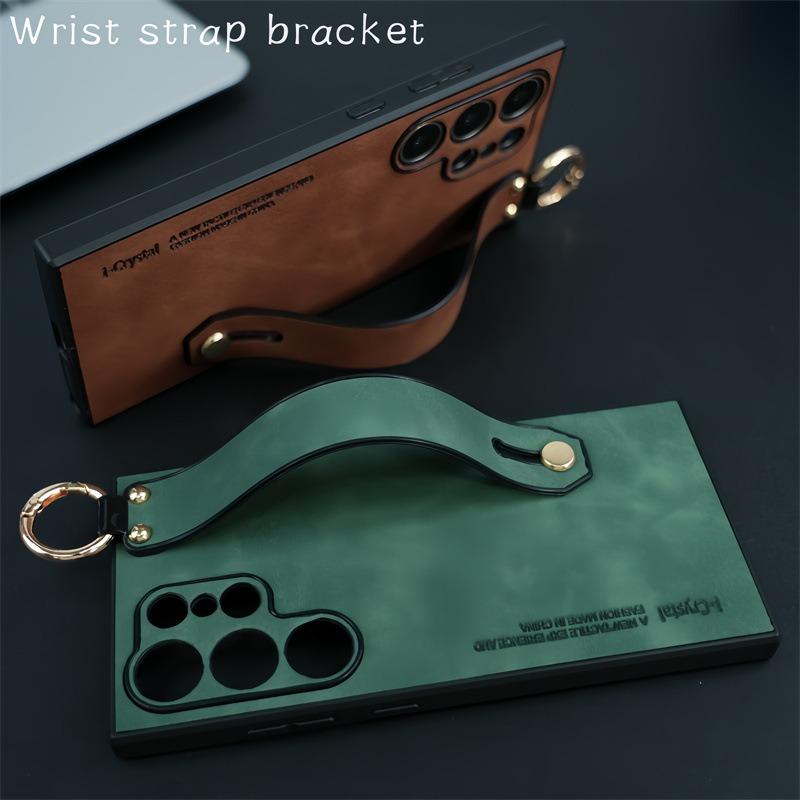 For Samsung S25Ultra S25 S24 S23 S22 S21 Case With Wristband, Matte Durable Faux Leather Kickstand Shockproof Phone Case