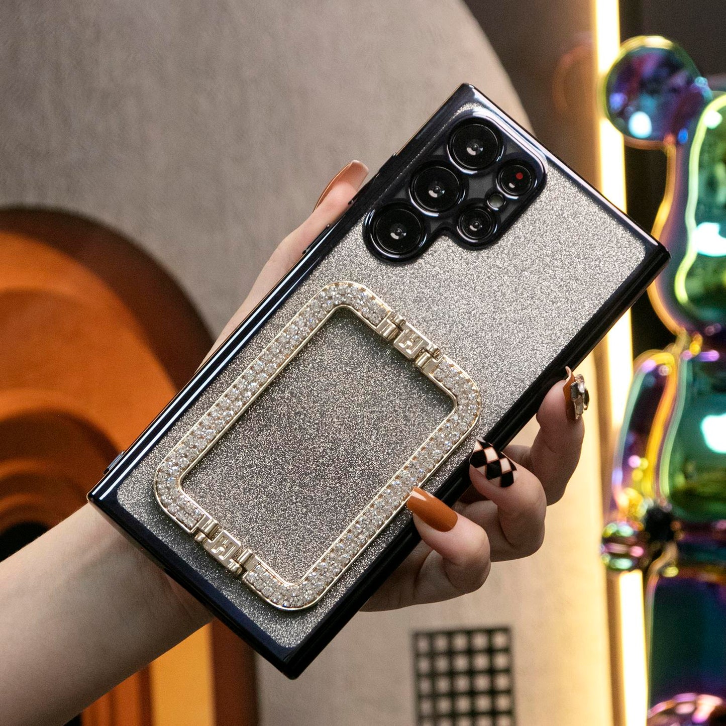 Luxury Diamond 3D Crystal Square Holder Glitter Clear Gradient TPU Plating Shockproof Soft Phone Case For Samsung S24Ultra S24FE S24 S23 S22 S21 FE Plus Ultra
