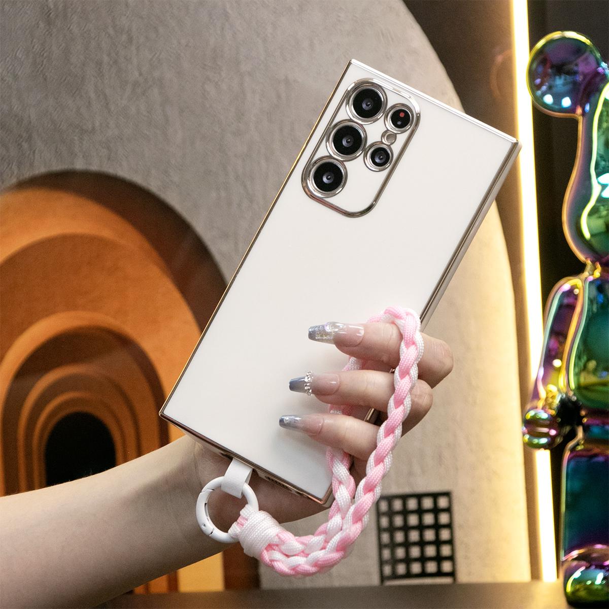 Plating Phone Case With Woven Wristband For Samsung S24 S23 S22 S21 S20 FE Plus Ultra Note 20