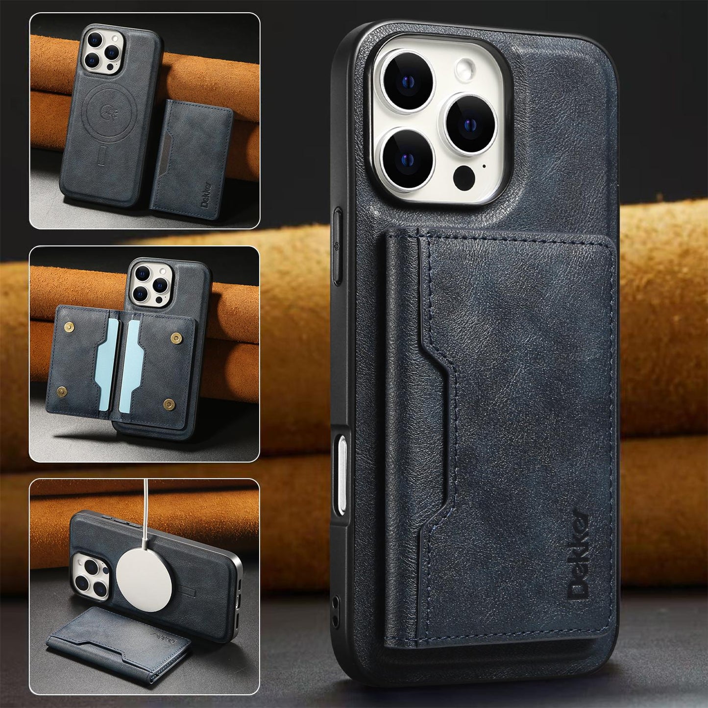 For Samsung S25 S24 S23 A16 A15 A36 A35 A56 A55 A53 Leather Phone Case with Strong Magnetic Double Folding Wallet, Anti-Fall Card Bag Kickstand for Magsafe Shockproof Business Hard Full Cover