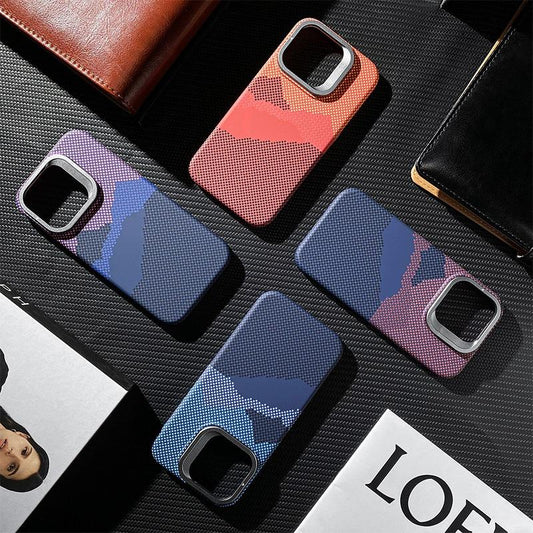Carbon Fiber Star Mountain Mosaic Particle Matte Strong Magnetic Camera Kickstand Hardware Shockproof Phone Case For iPhone 16ProMax 15 14 13 Hard Full Cover