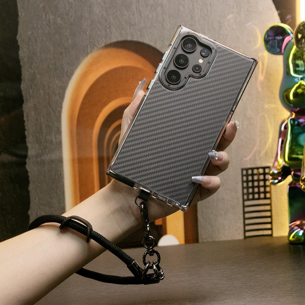 Carbon Fiber Pattern Phone Case, Metal Camera Cover, With Multifunctional Climbing Rope, With Shockproof Anti-Fall Bumper For Samsung S24 S23 S21FE A14 A15 A24 A25 A35 A54 A55 A05