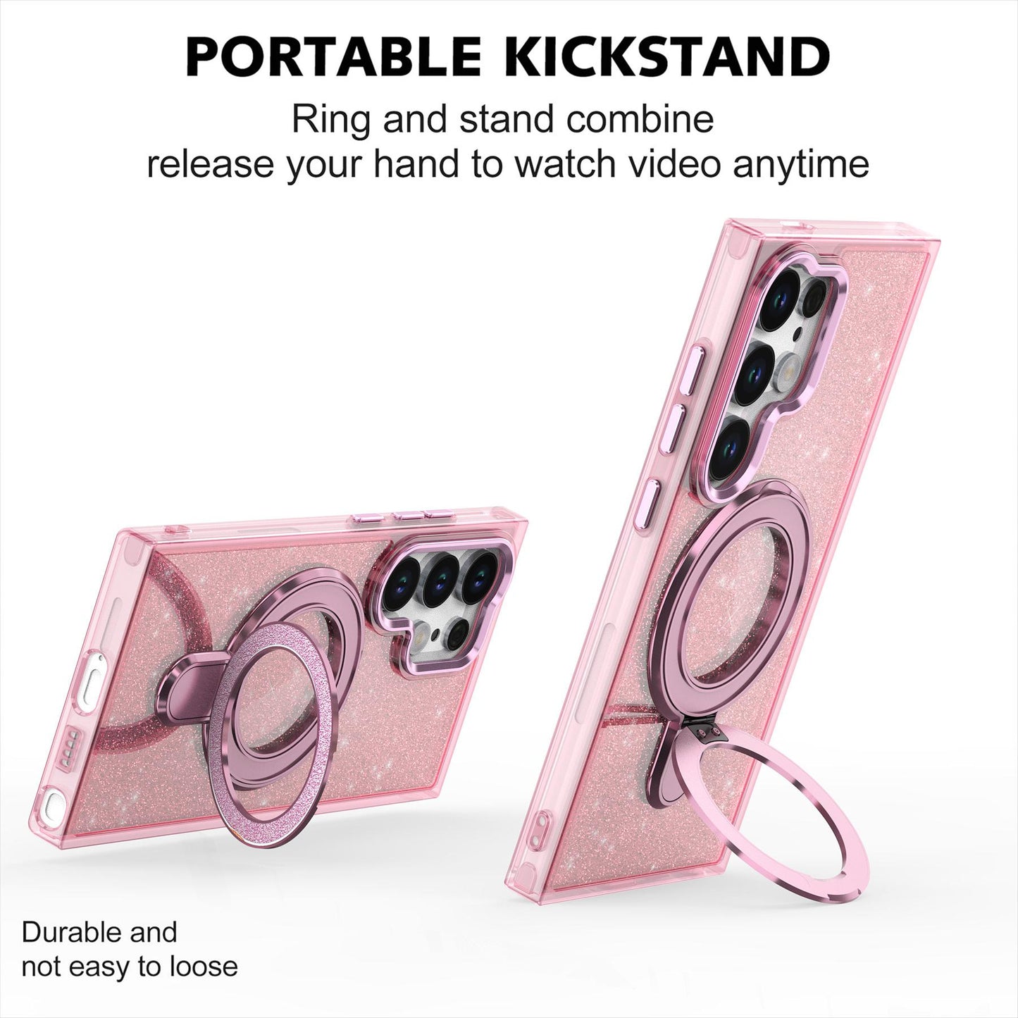 Glitter Shining Case With Magnetic Kickstand For Samsung S24 23  Ultra  Plus FE A05 A05S A15 A25 A35 A55 Magsafe Plating Wireless Charging Bling Cover Back Shell Girls