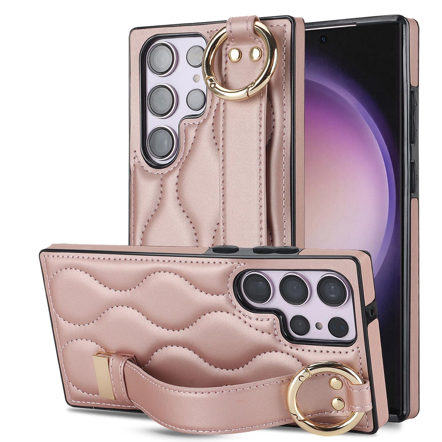 For Samsung Galaxy S24 S24Plus S24 Ultra S23 S23 Plus S23FE S23 Ultra S22 Ultra Note 20 Ultra A54 A53 A14 Anti Fall Ring Wrist Strap Leather Case