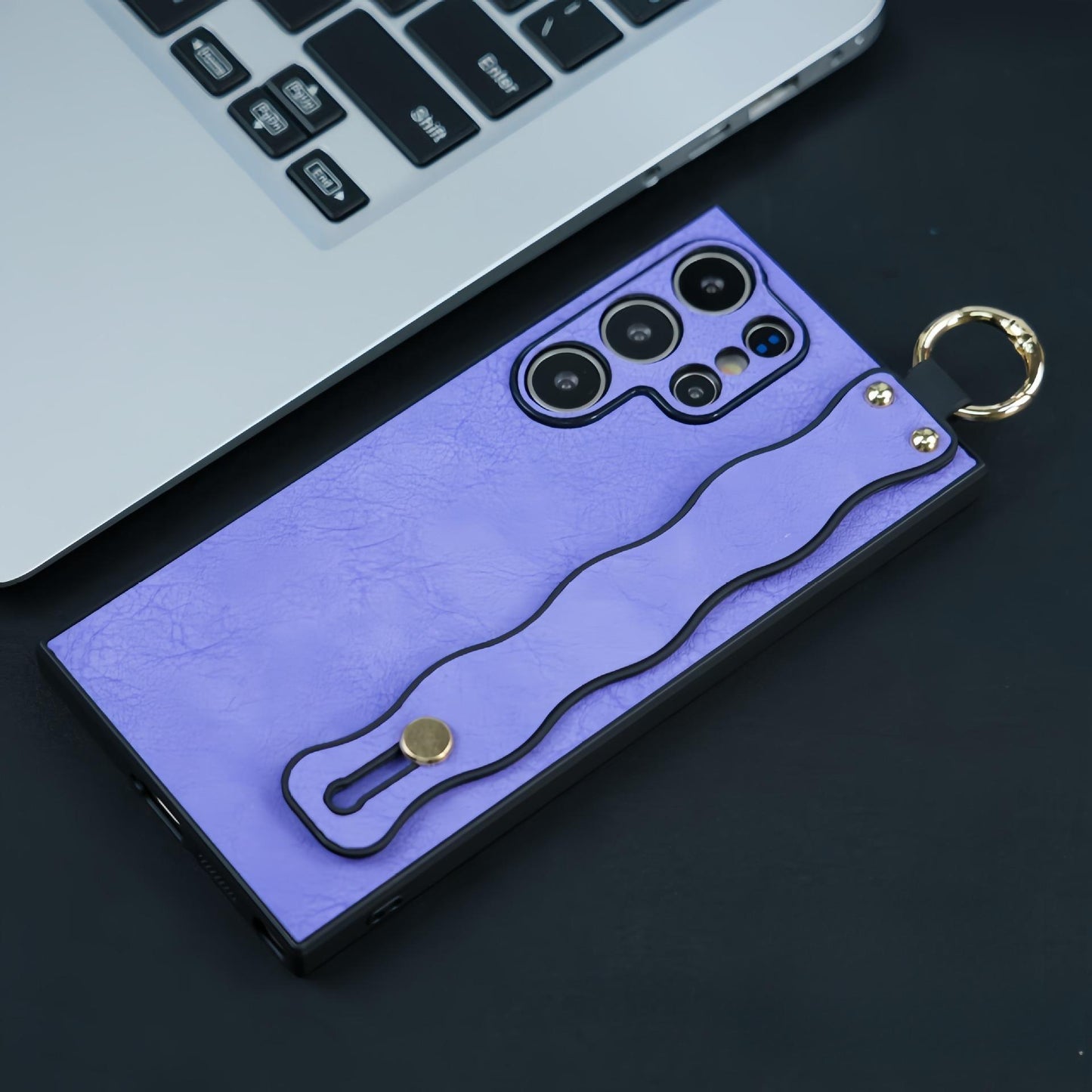 For Samsung S25Ultra S25 S24 S23 S22 S21 Case With Wave Wristband, Matte Durable Faux Leather Kickstand Shockproof Phone Case