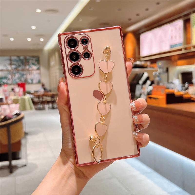 Plating Love Heart Bracelet Case For Samsung S23 S22 S21 Ultra A52 A53 A54 A23 A12 Soft Cover