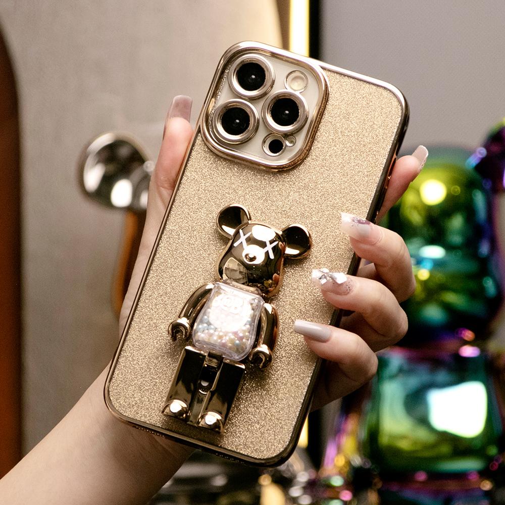 Glitter Electroplated 3D Candy Bear Holder Phone Case For iPhone 16 15 14 13 Pro Max