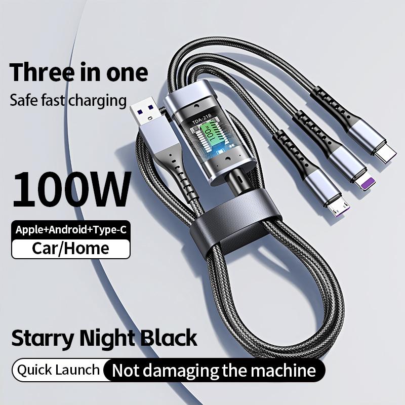 New 3 In 1 100w Transparent Fast Charging Cable Type C Usb Micro For Iphone Samsung Huawei Xiaomi Pilot Lamp Charger Usb C 6A
