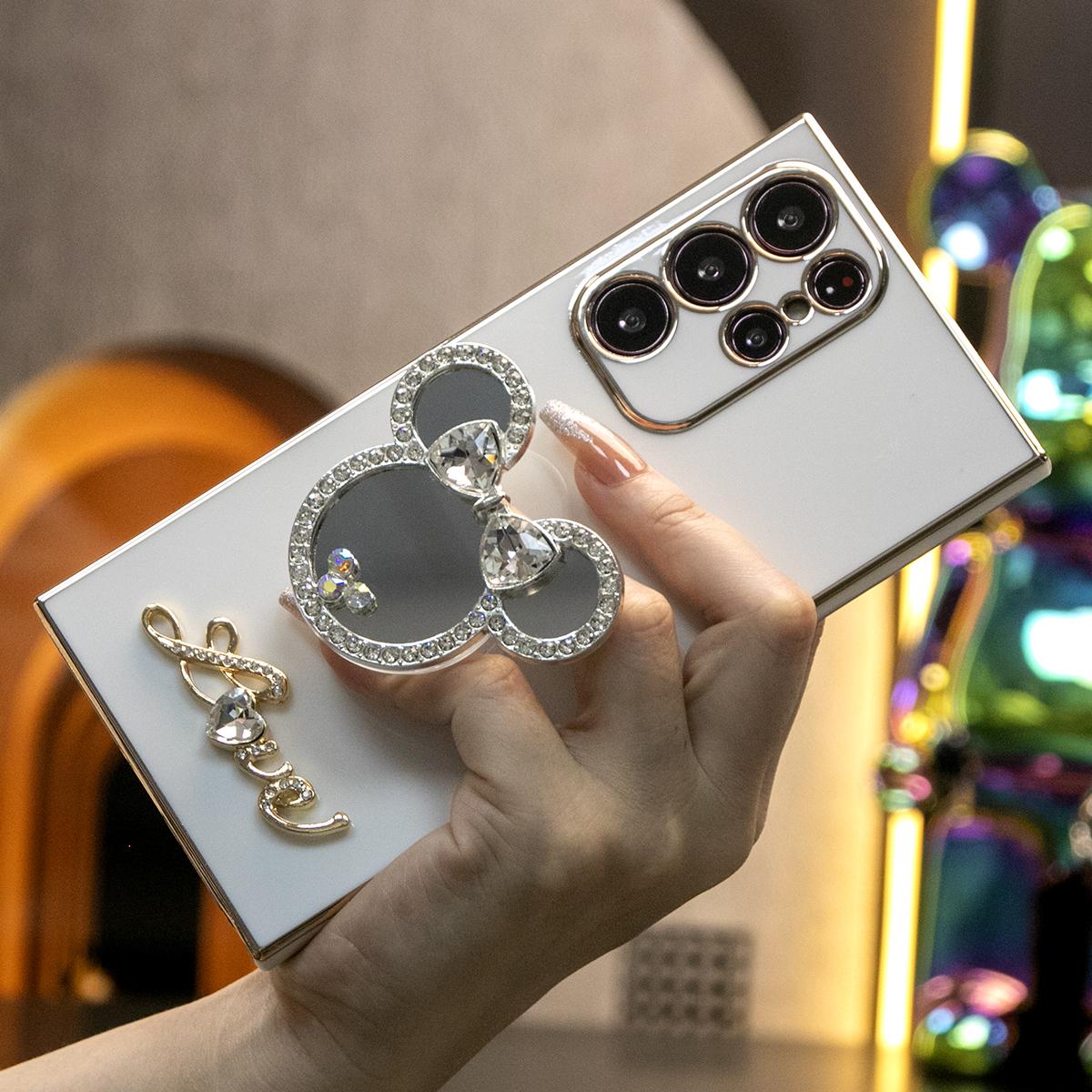 Mouse Head Mirror Popstand Kickstand Plating Soft Phone Case for Samsung A13 A14 A15 A23 A24 A25 A33 A34 A35 A52 A53 A54 A55 A72 A73
