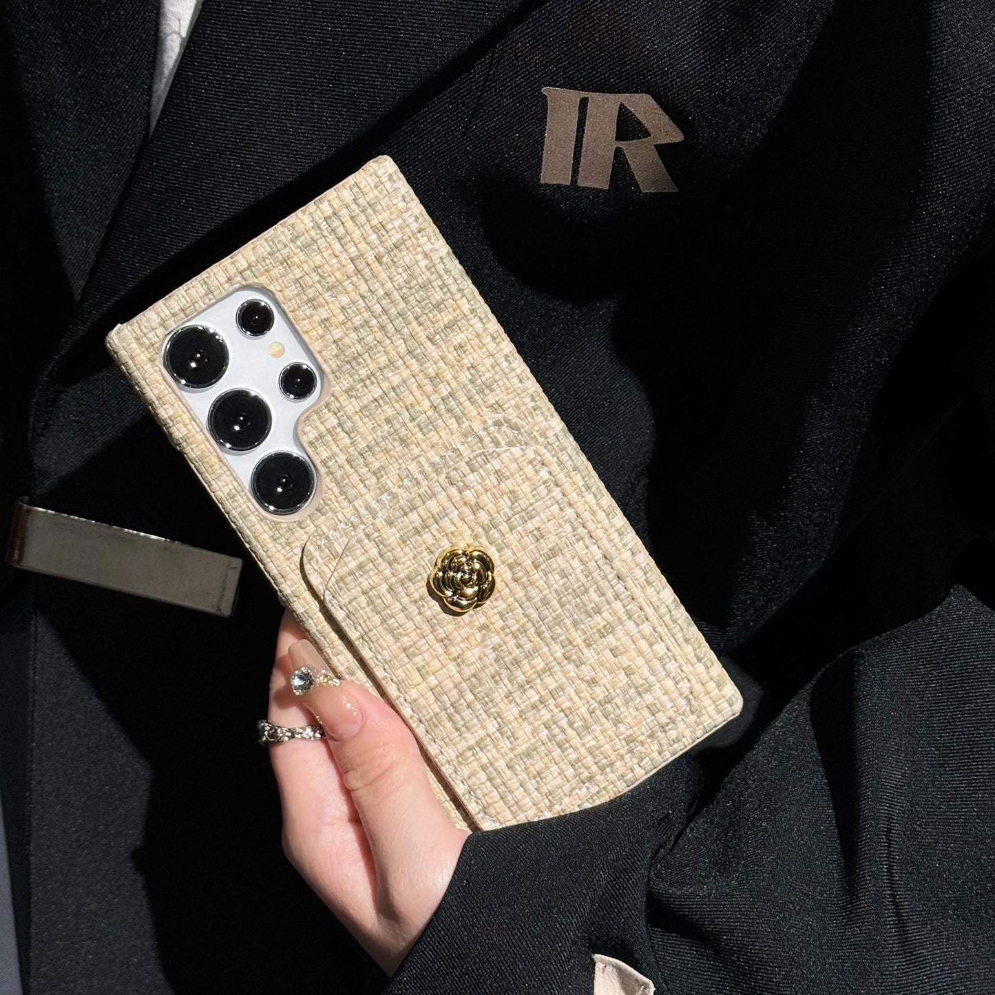 For Samsung S25Ultra S24 S23 S22 Case, Simple Slim Woven Pattern Fabrics Wallet Shockproof Card Slot Hard Full Cover