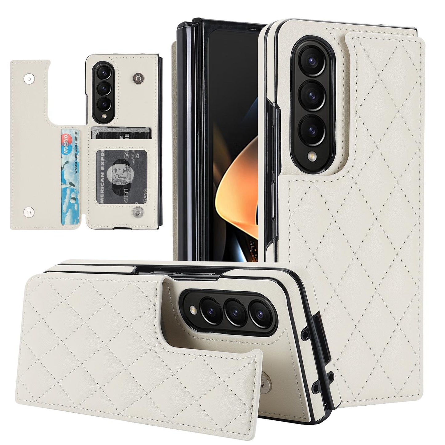 Flip Leather Wallet with Card Phone Case for Samsung Galaxy Z Fold 6 5 4 3 Fold6 Fold5 Fold4 Fold3 5G Soft Protective Back Cover