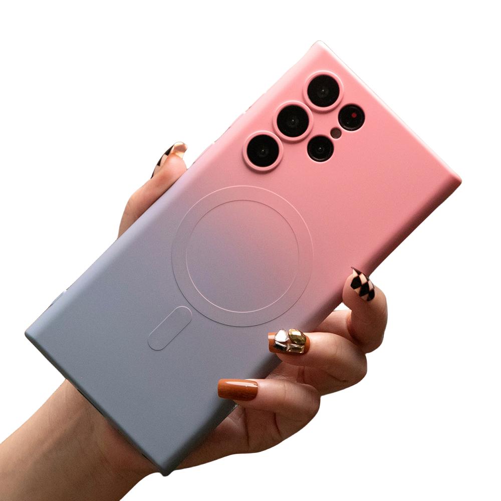Matte Gradient Color Magnetic Wireless Charging Phone Case For Samsung S24FE S24Ultra S24 S23Ultra S23 S22 S21 FE Plus Ultra Note 20 Ultra with Lens Protector