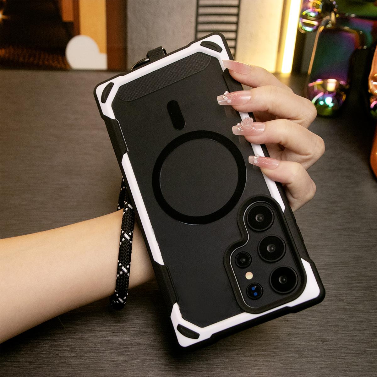 For Samsung S24 Ultra S24Plus S24 Case, Two-tone Magnetic Acrylic, Luxury Elegant Clear Case With Short Wristband Camera Protection Heavy Duty Protection Shockproof Hard Cover