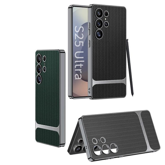 Plain Leather Basket Pattern For Samsung S25Ultra Mobile Phone Case S24Ultra Electroplating Mat Anti-Drop S23Ultra Leather Case