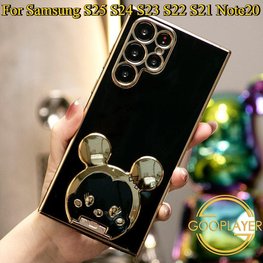 Plating Mouse Head Popstand Kickstand Phone Case For Samsung S25 S24 S23 S22 S21 Note20