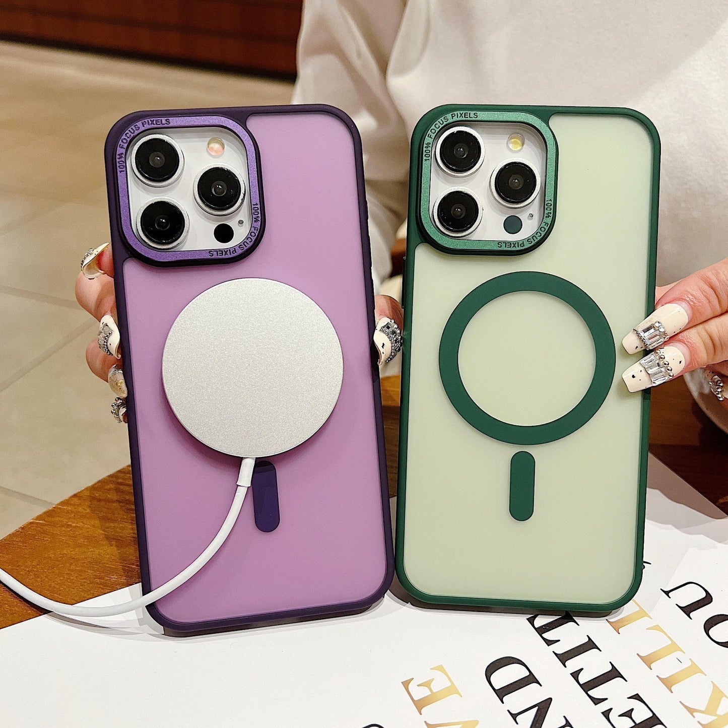 For iPhone 16ProMax 16 15 14 13 Phone Case, Matte Transparent Magnetic Acrylic Slim, Metal Camera Frame Cover Protection Hard Full Cover