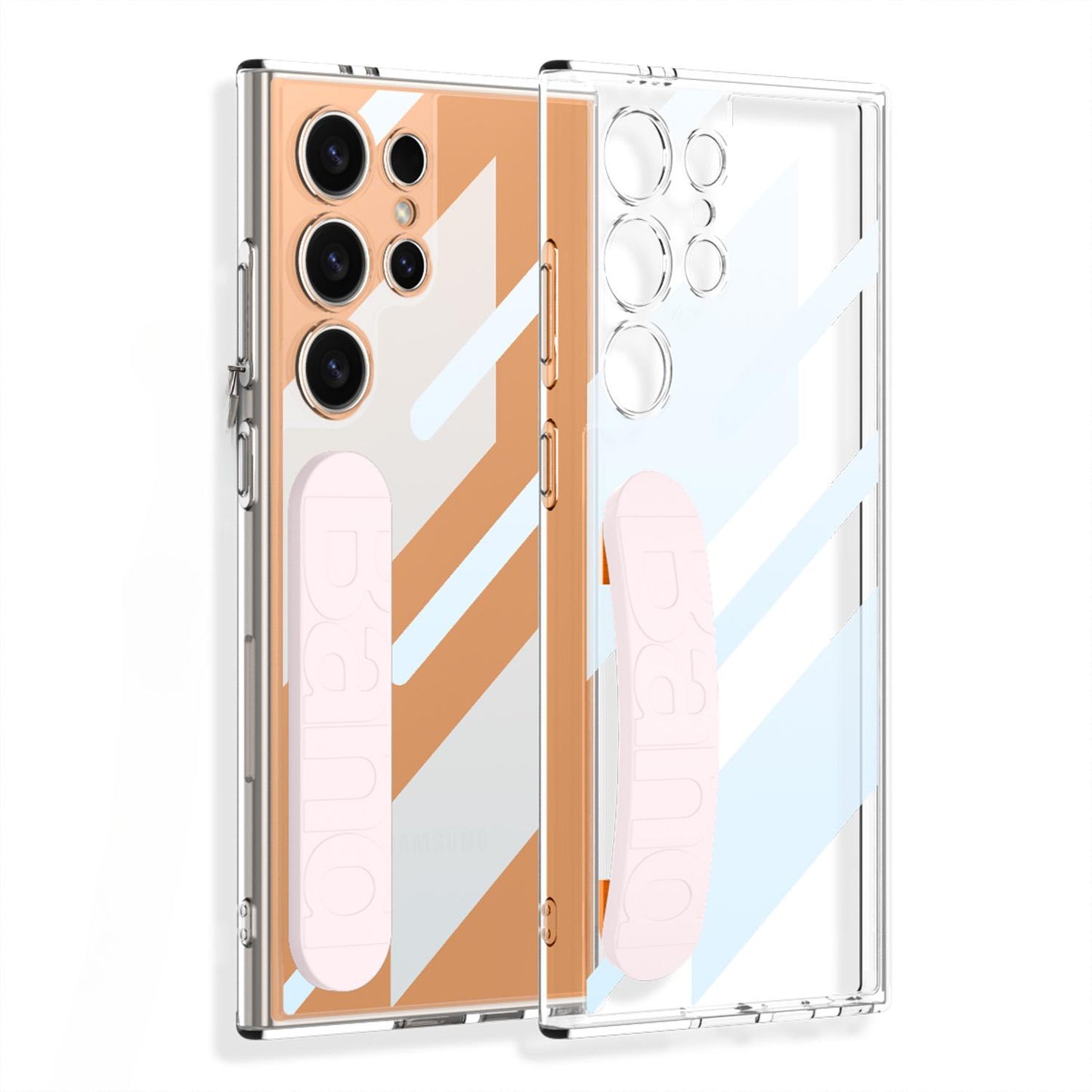 For Samsung Galaxy S23 S24 S25 Ultra Case with Silicone Wristband Transparent Hard PC Shockproof Protection Phone Cover Accessories