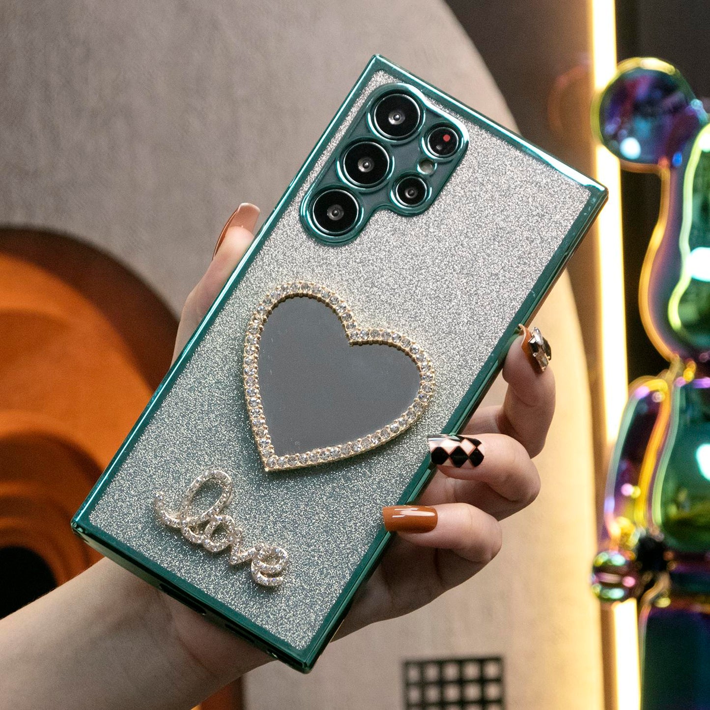 Luxury Diamond Love Heart Mirror Glitter Clear Gradient TPU Plating Shockproof Soft Phone Case For Samsung S24Ultra S24FE S24 S23 S22 S21 FE Plus Ultra