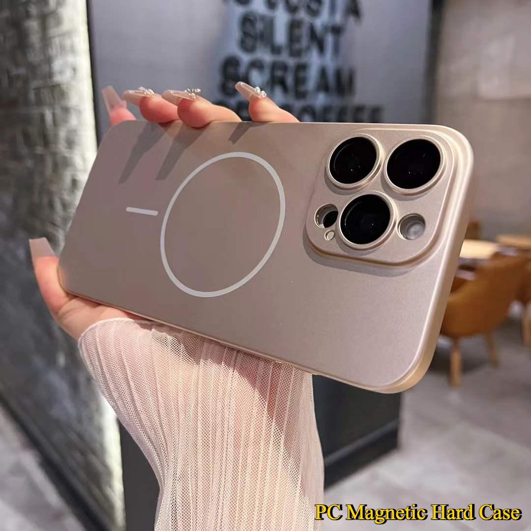 Slim Matte Fine Ring Metallic Glossy Strong Magnetic PC Phone Case For iPhone 16ProMax 16 15 14 13 12 11 Hand Feel Hard Full Cover