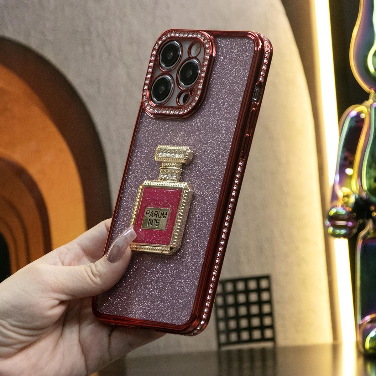 Plating Glitter Diamond Perfume Bottle Mirror Phone Case For iPhone 16 15 14 13 12 Pro Max