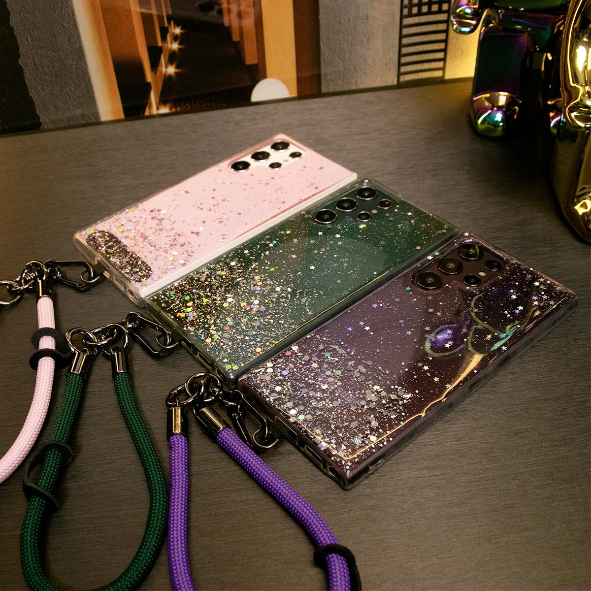 Glitter Star Sequin Basic Phone Case With Multifunctional Wristband For Samsung Galaxy S24 S23 S22 S21 S20 FE Note 20 Ultra Clear Soft TPU Back Cover