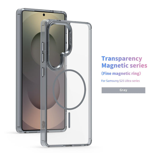 HD Crystal Clear Glossy Acrylic Phone Case Fine Line For Magsafe For Samsung S25Ultra S24 S23 S22 A15 A16 A26 A35 A36 A55 A56 Metal Camera Frame Key Magnetic Hard Back Cover