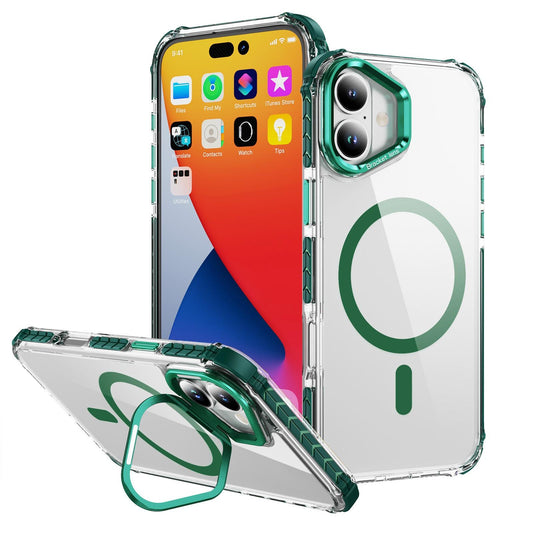 Two-Tone HD Transparent Anti-Dust Four Corner Anti-Fall Bumper Shockproof Strong Magnetic Phone Case With Metal Camera Kickstand for iPhone 16ProMax 16 15 14 13 12 11 XR Hard Cover