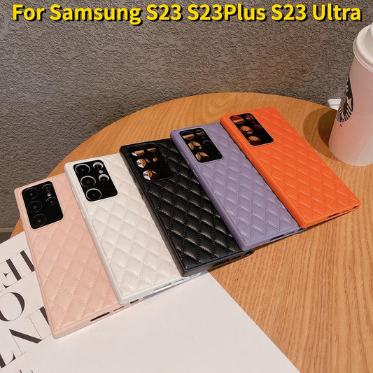 Retro Gridding PU Leather Case For Samsung Galaxy S23Ultra S23Plus S23 Camera Protection Cover