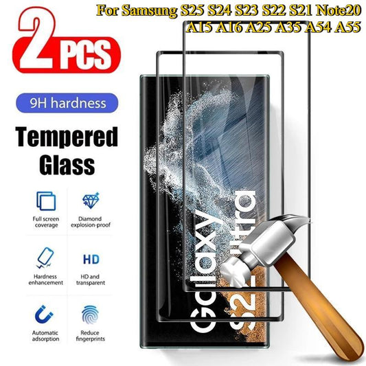 2PCS Tempered Glass For Samsung S25 S24 S23 S22 S21 Note20 Protective Glass For A14 A15 A24 A25 A34 A35 A52 A53 A54 A55 Screen Protector Film