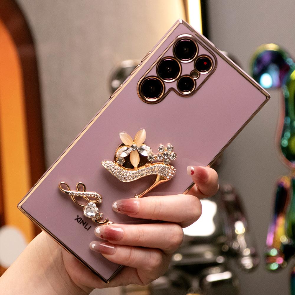 Gold High-heeled Shoes Plating Phone Case for Samsung S24 S23 S22 S21 FE Plus Ultra Note 20