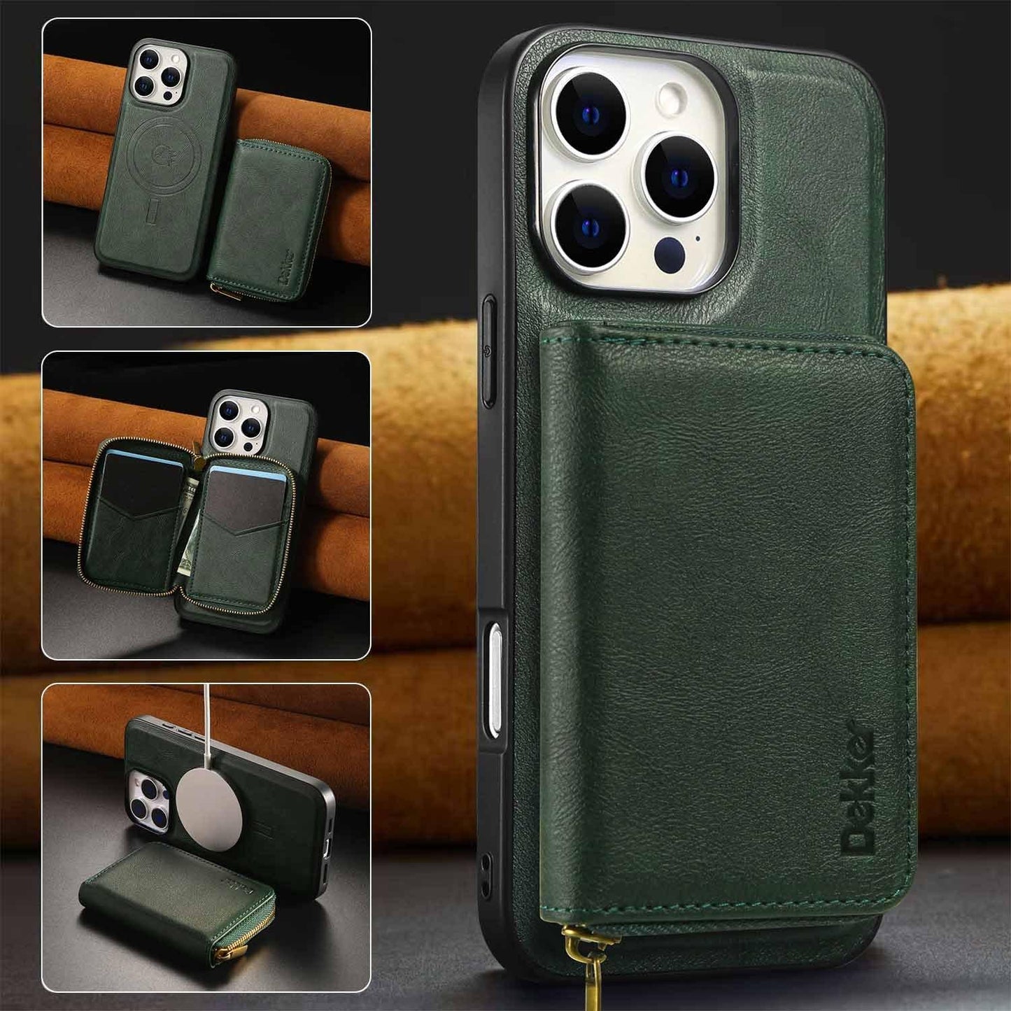 For iPhone 16ProMax 16 15 14 13 12 Leather Phone Case with Strong Magnetic Wallet, Anti-Fall Card Bag Kickstand for Magsafe Shockproof Business Hard Full Cover
