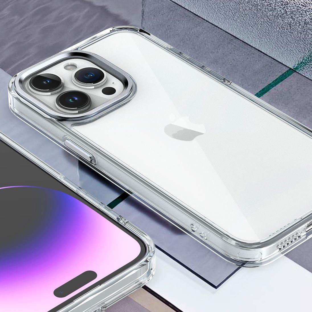 Acrylic Metal Camera Frame Transparent Phone Case for iPhone 16 15 14 13 12 11 Clear Cover