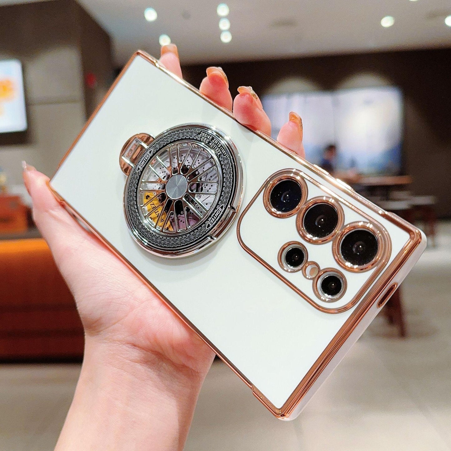 Plating Love Heart TPU Phone Case with Metal Rotating Magnetic Kickstand For Samsung S25Ultra S24 S23 S22 S21 Shockproof Support Wireless Charging Soft Full Cover