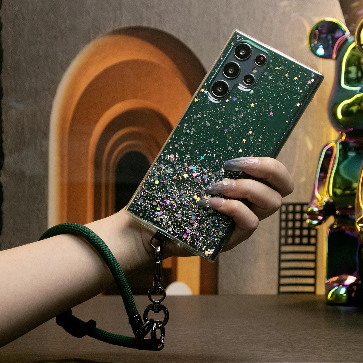 Glitter Star Sequin Basic Phone Case With Multifunctional Wristband For Samsung Galaxy S24 S23 S22 S21 S20 FE Note 20 Ultra Clear Soft TPU Back Cover