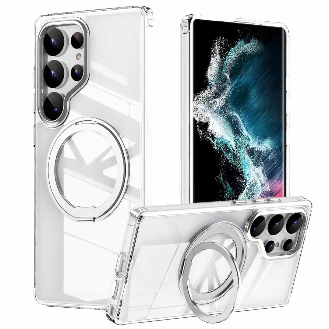 360 Degree Rotation Stand Holder Matte Ultra Clear Strong Shockproof Magnetic Phone Case Wireless Charging For Samsung S25Ultra S25 S24 S24Plus S24Ultra S23Ultra S23