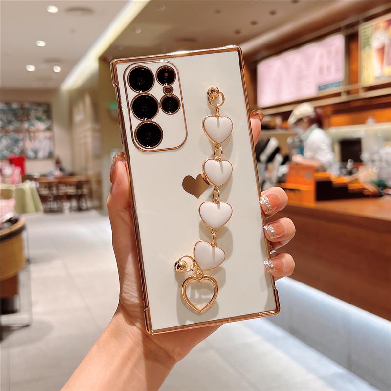 Plating Love Heart Bracelet Case For Samsung S23 S22 S21 Ultra A52 A53 A54 A23 A12 Soft Cover