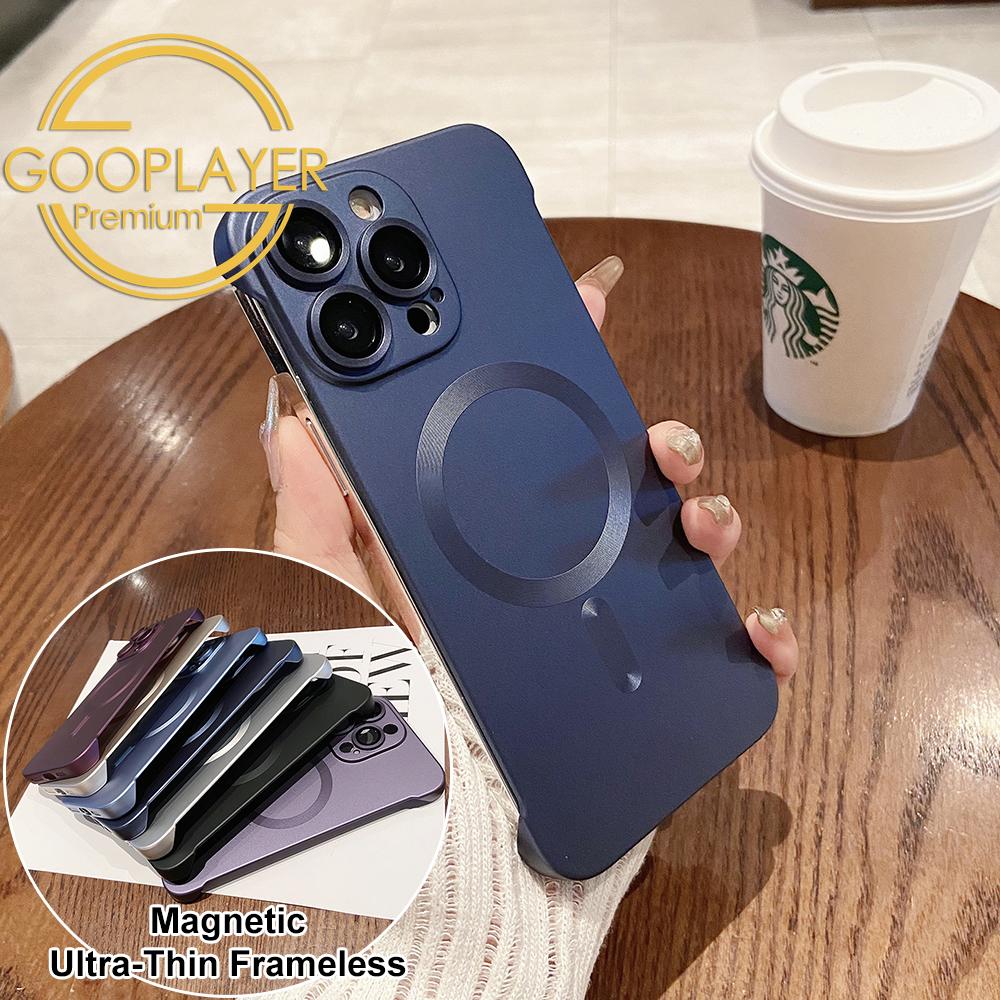 For iPhone 16 15 14 13 Pro Max Phone Case, Ultrathin Magnetic Support Wireless Charging Metallic Glossy Titanium Frameless PC for Magsafe Hard Matte Full Cover