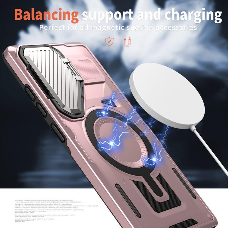 Anti-Dust Anti-Fall Heavy Duty Protection Shockproof Magnetic Phone Case With Camera Kickstand for Samsung S25Ultra S24 S23FE S23 A06 A05 A16 A15 A25 A35 A55 Bumper Matte Hard Cover