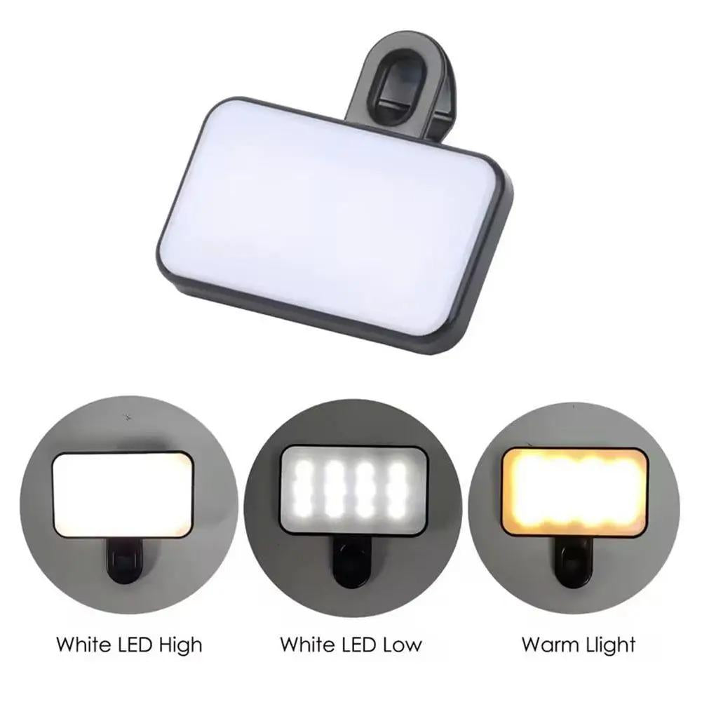 Mini lampe de remplissage portable pour selfie, rechargeable, 3 modes de luminosité réglables, à clipser pour téléphone portable et ordinateur
