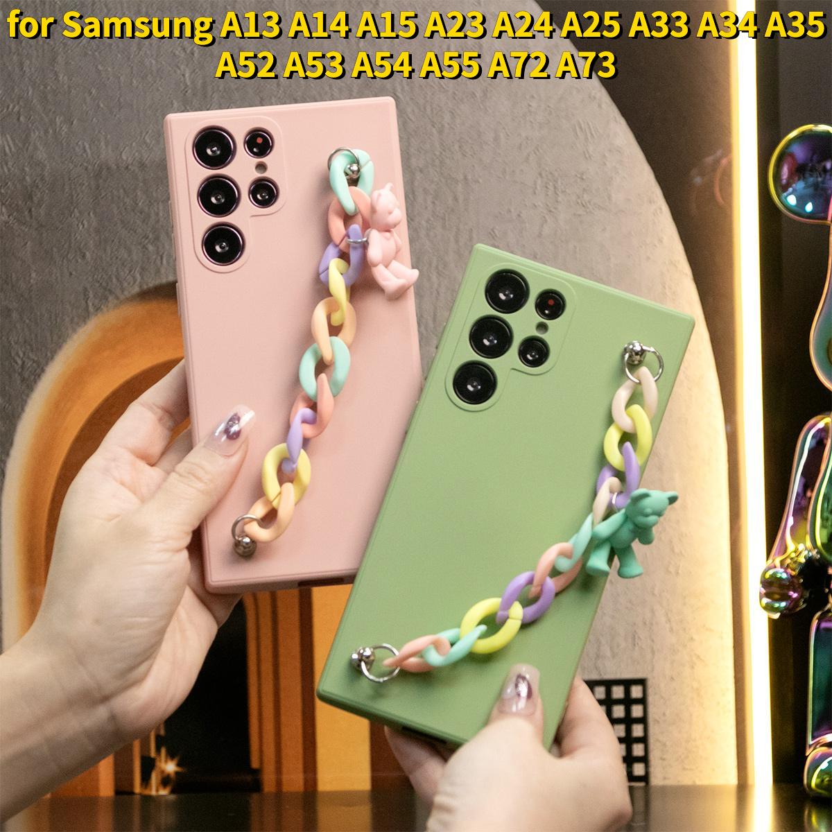Liquid Silicone Matte Shockproof Phone Case with Bear Colorful Charm for Samsung A13 A14 A15 A23 A24 A25 A33 A34 A35 A52 A53 A54 A55 A72 A73
