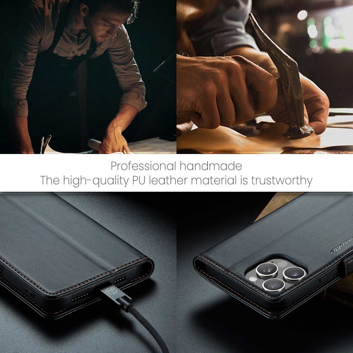 For iPhone 16 15 14 13 12 Pro Max Phone Case, Luxury Leather Wallet Card Bag Shockproof Kickstand Business Magnetic Full Cover