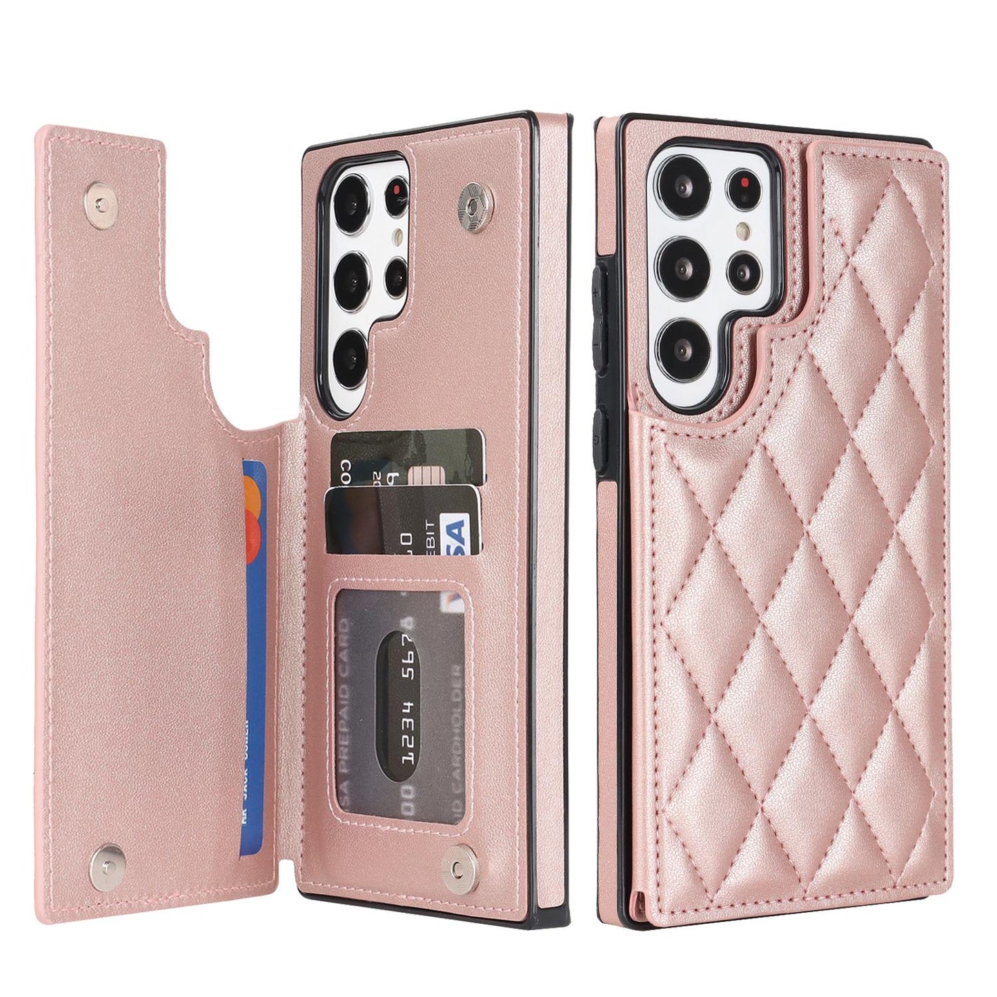 Rhombic Grid Pattern Leather Cover For Samsung Galaxy S20 S21 FE S23 S22 Plus Note 20 Ultra Card Slots Holder Purse Phone Case