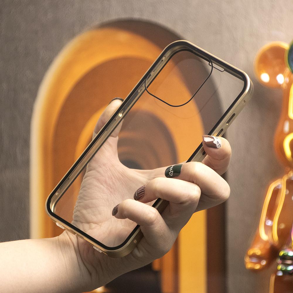 High Definition Tempered Glass Double Sided Full Cover 360 Magnetic Adsorption Metal Case For iPhone 16ProMax 16 15 14 13 12 11 Pro Max X/XS Front and Black Full Glass Cover